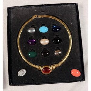 Vintage Joan Rivers Classics Collection 12 Color Cabochon Omega Collar Necklace